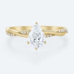 Yellow Gold Engagement Ring Pear Shaped Lab Diamonds Rings