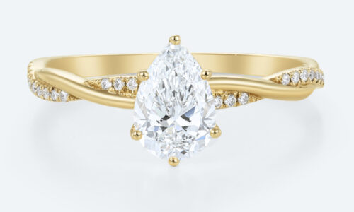 Yellow Gold Engagement Ring Pear Shaped Lab Diamonds Rings