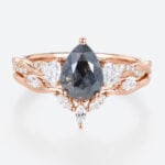 Pear Shaped Rings Dark Salt and Pepper Diamond Ring Couple Set