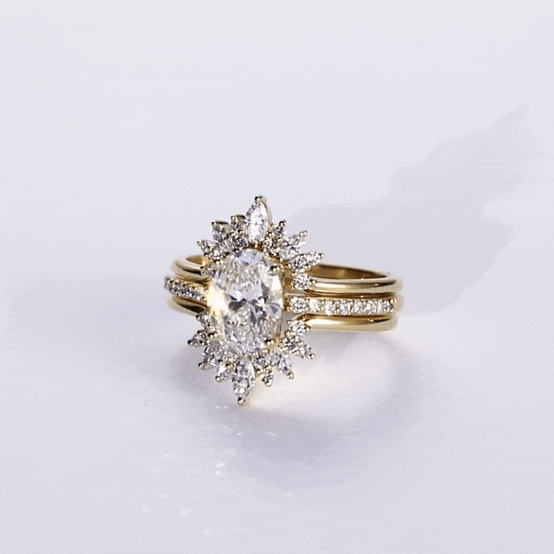 Lab Grown Diamond Engagement Ring Trio Wedding Ring Set Pave Rings