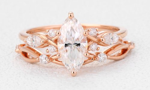 Marquise Cut Diamond Ring Rose Gold Wedding Ring Sets