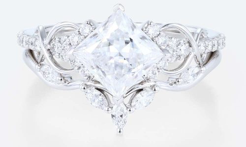 Rose Gold Princess Cut Forever One Moissanite Bridal Ring Set Infinity Engagement Ring (1)