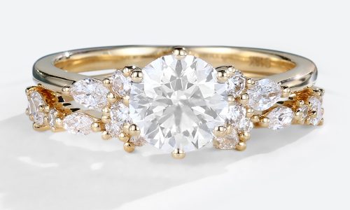 Moissanite Eternity Band Round Rings Engagement Gold Ring Set
