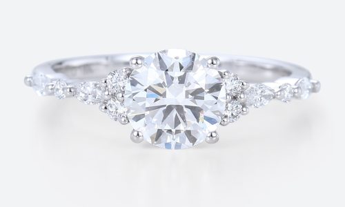 Moissanite Band Engagement Rings Round Cut 10k White Gold Ring