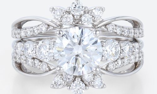 Round Cut Lab Diamond Engagement Rings Set Side Stone Ring Matching Enhancer Rings (1)