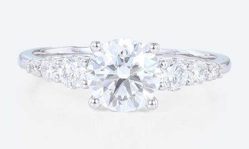Round Lab Grown Diamonds Ring Side Stone Graduated Engagement Rings White Gold Promise Ring (1)