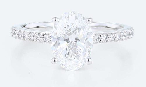 Yellow Gold Oval Cut Lab Grown Diamond Engagement Rings Pave Promise Ring (1)