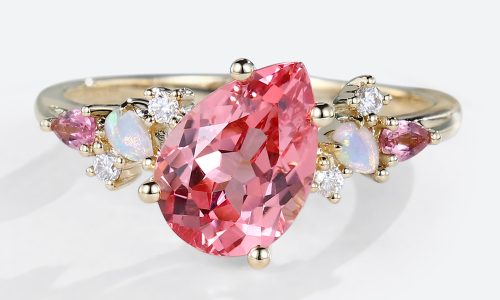 Pink Sapphire Rings Pear Cut Engagement Rings Yellow Gold Ring