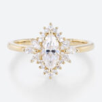 Marquise Halo Engagement Ring Yellow Gold Stackable Rings