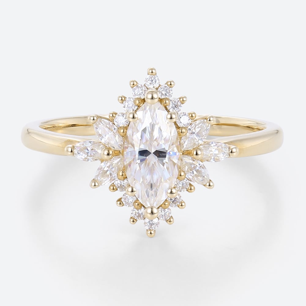 Marquise Halo Engagement Ring Yellow Gold Stackable Rings
