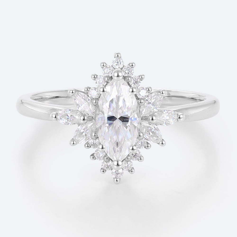 Marquise Halo Engagement Ring White Gold Stackable Rings