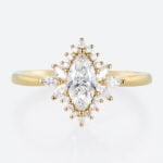 Marquise Halo Engagement Ring Yellow Gold Stackable Rings
