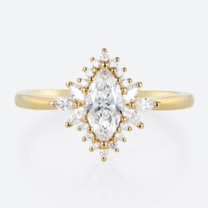 Marquise Halo Engagement Ring Yellow Gold Stackable Rings