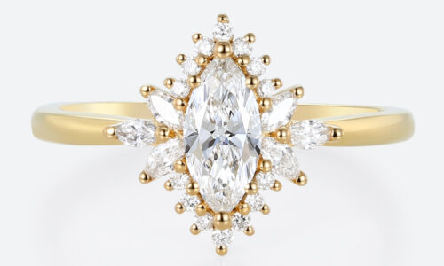 Marquise Halo Engagement Ring Yellow Gold Stackable Rings