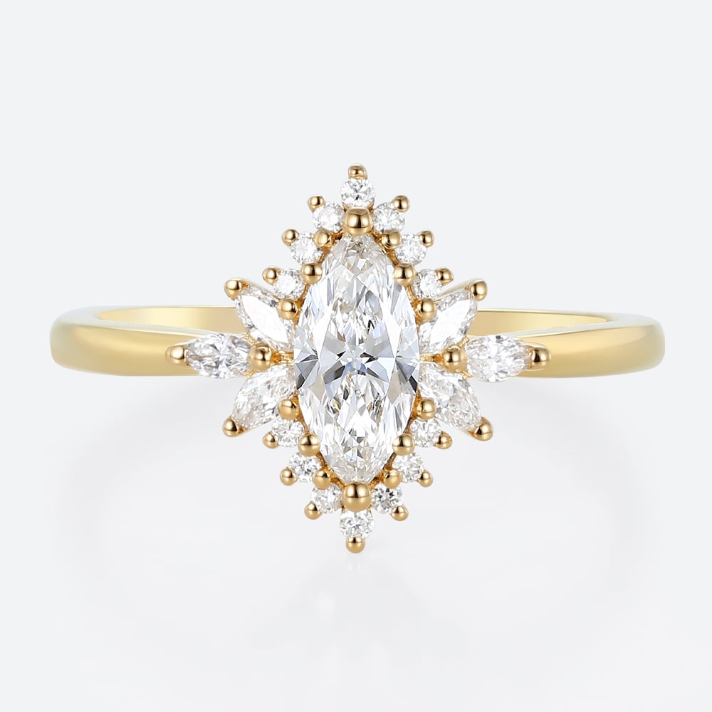 Marquise Halo Engagement Ring Yellow Gold Stackable Rings