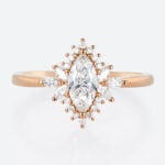 Marquise Halo Engagement Ring Rose Gold Stackable Rings