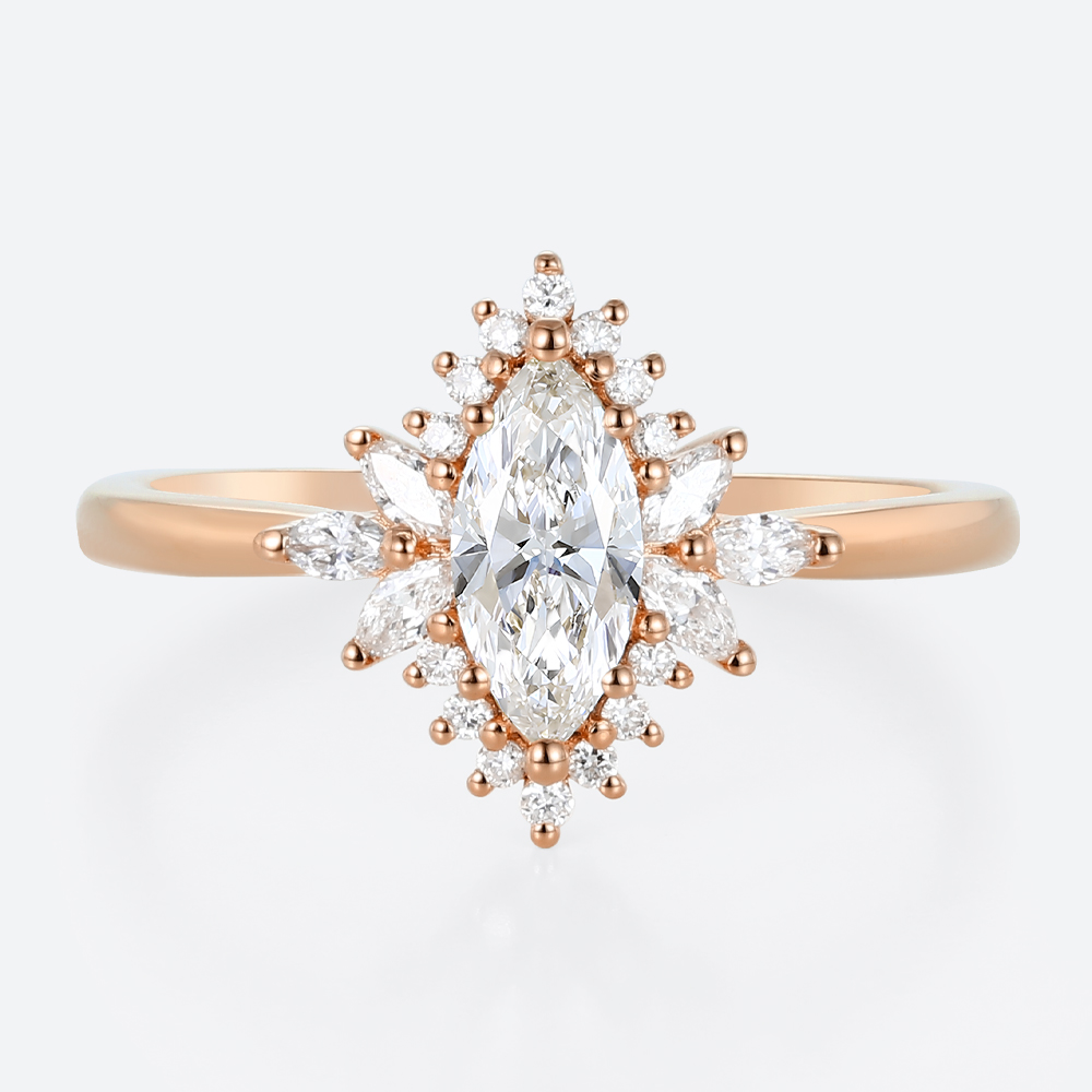 Marquise Halo Engagement Ring Rose Gold Stackable Rings