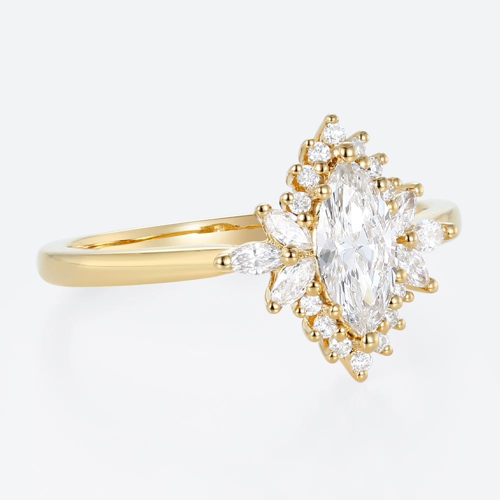 0.5ct Colorless VS+ Marquise Cut Lab Grown Diamond Vintage Floral Halo 6-Prong Engagement Ring (5)