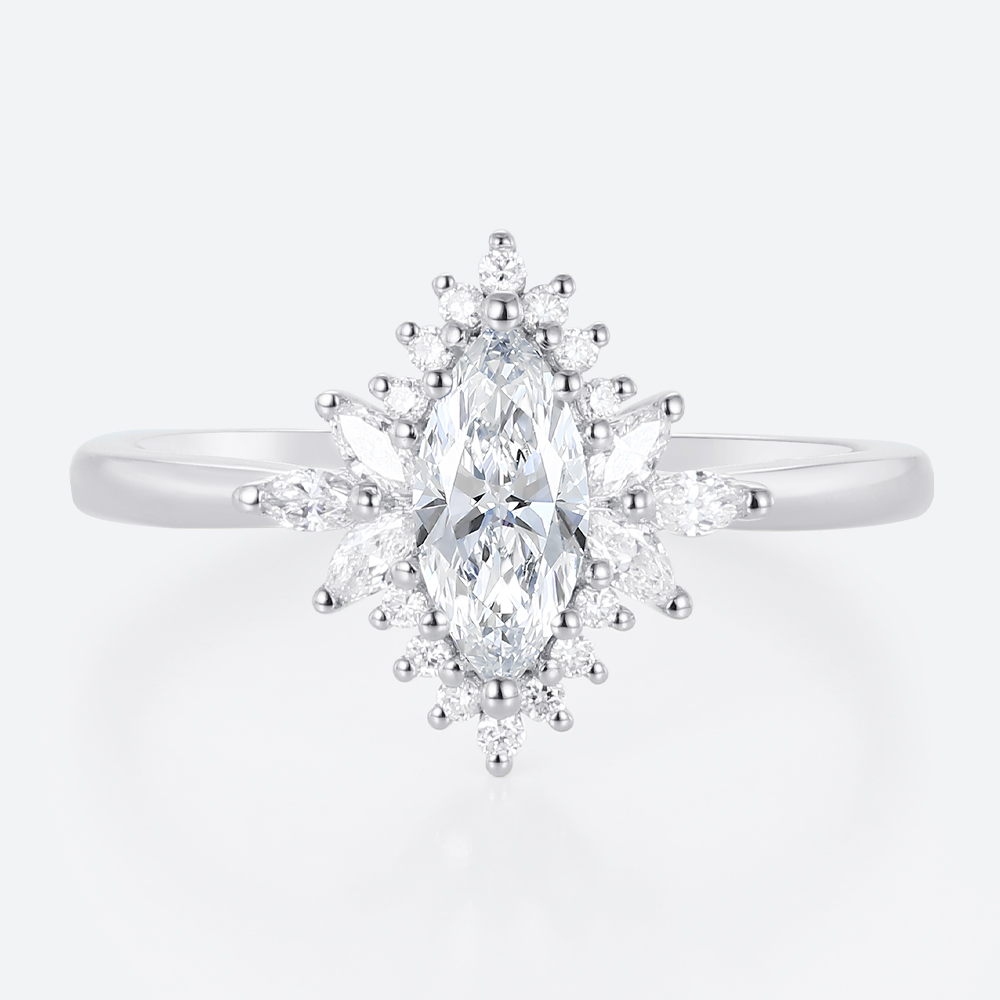 Marquise Halo Engagement Ring White Gold Stackable Rings