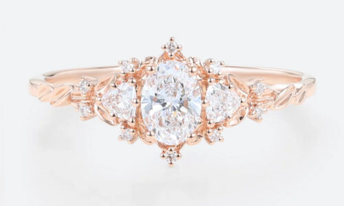 0.5ct Colorless VS+ Oval Cut Lab Grown Diamond Nature-Inspired Olive Leaves 4-Prong Engagement Ring in Rose Gold