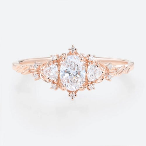 0.5ct Colorless VS+ Oval Cut Lab Grown Diamond Nature-Inspired Olive Leaves 4-Prong Engagement Ring in Rose Gold