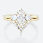 Lab Created Diamond Engagement Ring Gold Ring Moonstone Set