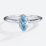 0.5ct Lab Blue Diamond Engagement Rings​ Marquise Cut Three Stone Ring in White Gold