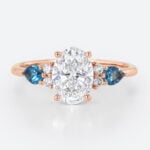 Vintage Rose Gold Engagement Rings Lab Diamond with Pear London Blue Topaz Ring