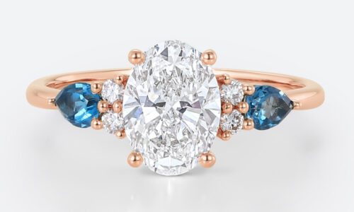 Vintage Rose Gold Engagement Rings Lab Diamond with Pear London Blue Topaz Ring