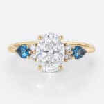 Vintage Yellow Gold Engagement Rings Lab Diamond with Pear London Blue Topaz Ring