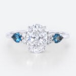 Vintage Rose Gold Engagement Rings Lab Diamond with Pear London Blue Topaz Ring