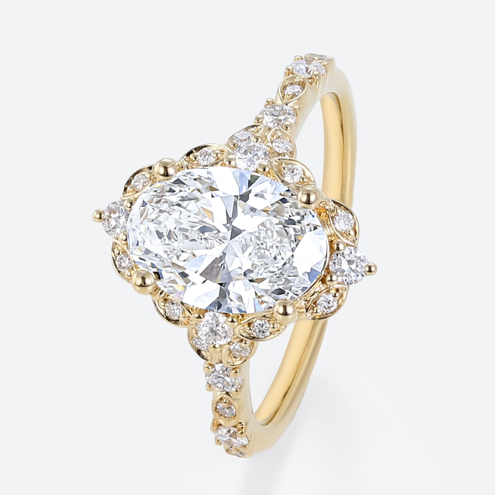 1.5ct Colorless VS+ Oval Cut Lab Grown Diamond Vintage Halo 4-Prong Engagement Promise Ring (3)