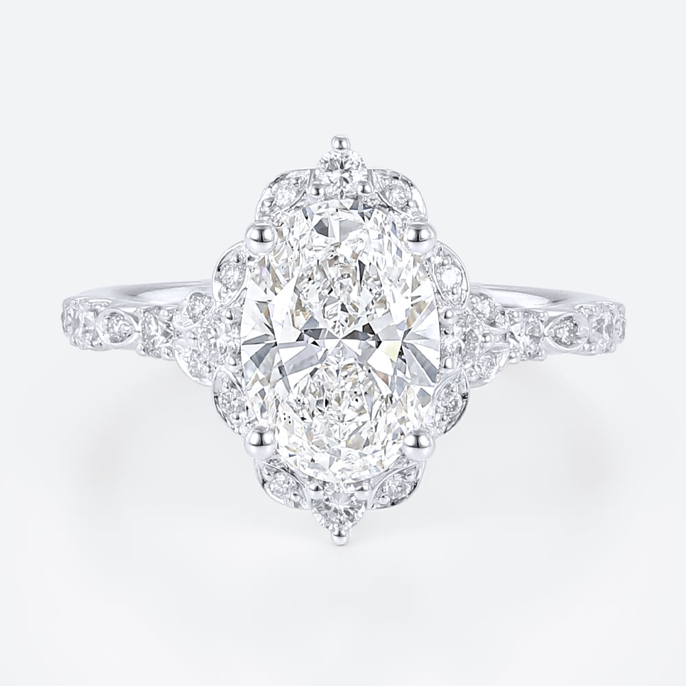 1.5ct Colorless VS+ Oval Cut Lab Grown Diamond Vintage Halo 4-Prong Engagement Promise Ring (6)