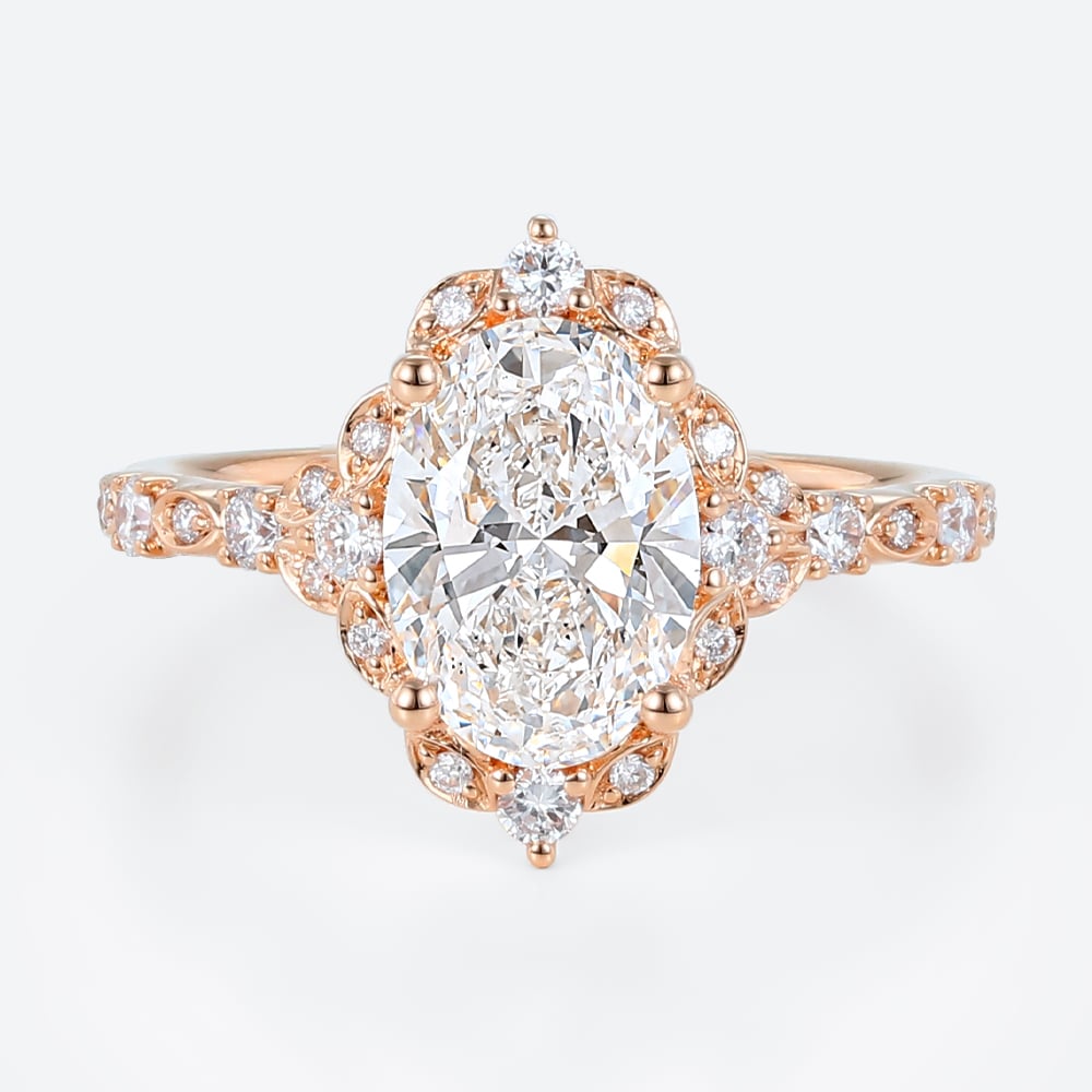 1.5ct Colorless VS+ Oval Cut Lab Grown Diamond Vintage Halo 4-Prong Engagement Promise Ring (7)