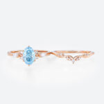 Lab Blue Diamond Ring Set 1.5ct Oval Cut Cluster Engagement Ring in Rose Gold