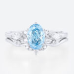 Lab Blue Diamond Ring Set 1.5ct Oval Cut Cluster Engagement Ring in White Gold