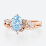 1.5ct Fancy Blue VS+ Oval Cut Lab Grown Blue Diamond Cluster 6-Prong Engagement Ring Set (7)