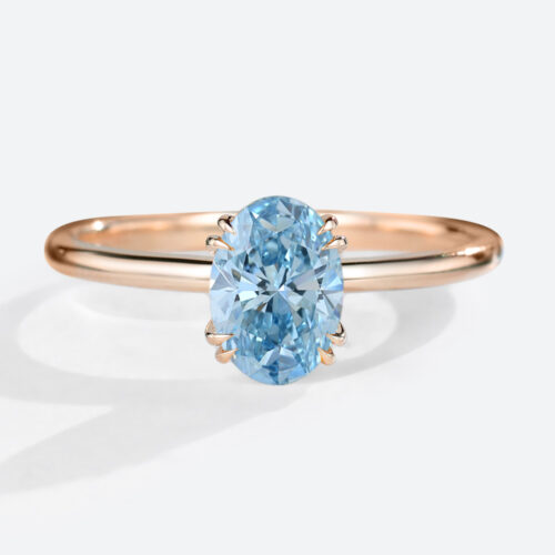 Oval Lab Blue Diamond Ring 1.5ct Solitaire Double Claw Engagement Ring in Rose Gold
