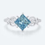 Princess Cut Blue Diamond Rings 1.5ct Fancy Blue Promise Ring in White Gold