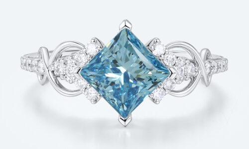 Princess Cut Blue Diamond Rings 1.5ct Fancy Blue Promise Ring in White Gold