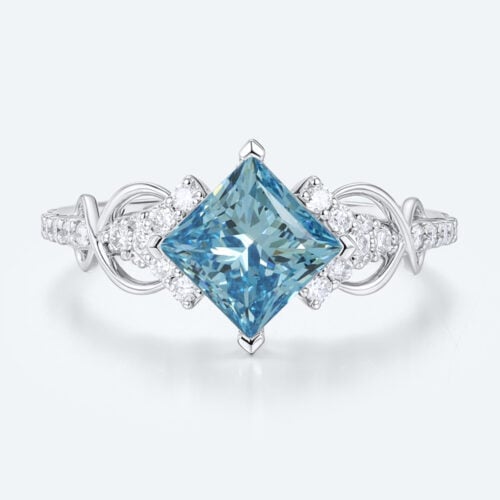 Princess Cut Blue Diamond Rings 1.5ct Fancy Blue Promise Ring in White Gold