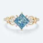 Princess Cut Blue Diamond Rings 1.5ct Fancy Blue Promise Ring in Yellow Gold