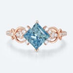 Princess Cut Blue Diamond Rings 1.5ct Fancy Blue Promise Ring in Rose Gold