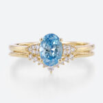 Lab Blue Diamond Engagement Rings​ Set 1.5ct Oval Vintage Ring in Yellow Gold