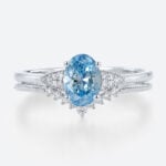 Lab Blue Diamond Engagement Rings​ Set 1.5ct Oval Vintage Ring in White Gold