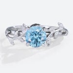 Round Solitaire Engagement Ring Blue Lab Diamond Vintage Gold Ring