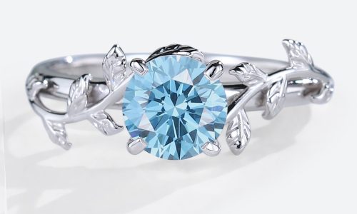 Round Solitaire Engagement Ring Blue Lab Diamond Vintage Gold Ring