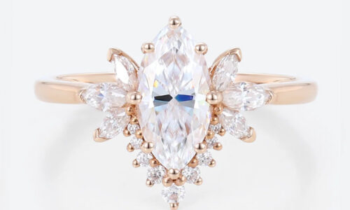 1ct Colorless VS+ Marquise Cut Lab Grown Diamond Classic Cluster 8-Prong Engagement Ring in Rose Gold