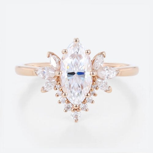 1ct Colorless VS+ Marquise Cut Lab Grown Diamond Classic Cluster 8-Prong Engagement Ring in Rose Gold