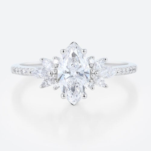 Pave Engagement Rings White Gold 1 Ct Marquise lab Diamond Ring